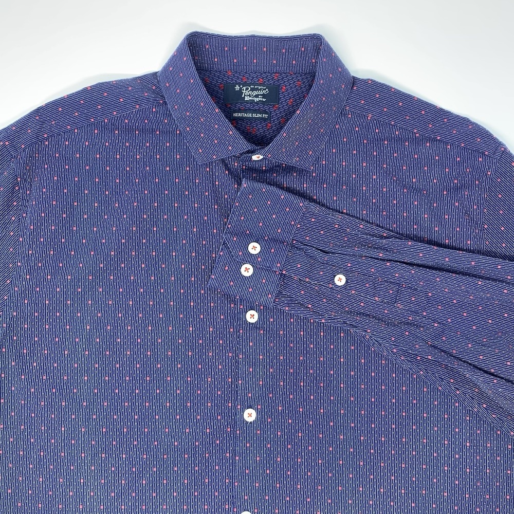 Penguin Slim Fit Blue Purple Long Sleeve Button Up Men's Shirt Size 16.5‎ 34/35